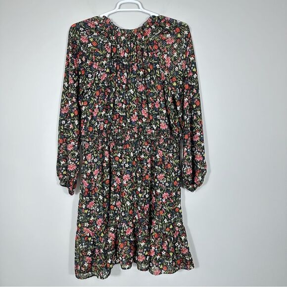 Old Navy Maternity Dress XXL Waist-Defined Black Floral Shine Gold Smocked Boho - Picture 6 of 14